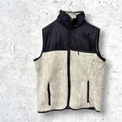 Gap ギャップ フリースベスト ボア 切替 黒 アイボリー S アウトドア