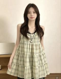 チェック柄 キャミワンピース フリル ミニ丈のサムネイル