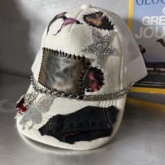 リメイク キャップ サイバー スカル ドクロ Y2K グランジ お兄系 リメイク キャップ Y2K ドクロ 十字架 スタッズ はーと チェーン