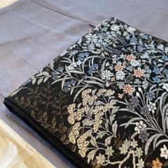 たゆたう着物帯＊伊勢丹・誂え＊夏絽の袋帯＊夏フォーマル黒地に花々が満開・売切り たゆたう着物帯＊伊勢丹・誂え＊夏絽の袋帯＊夏フォーマル黒地に桔梗