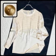 CHANEL シャネル ブラウス プリーツ ココマーク 金ボタン ヴィンテージ