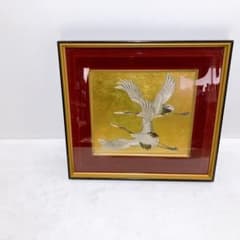 ☆秀山作 壁飾り 額装 彫金 金銀細工 額縁 金属板 美術品 伝統工芸