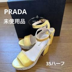 ★お値下げ★PRADA イエロー サンダル 足首ストラップ安定ヒール　22.5 ☆お値下げ☆PRADA イエロー サンダル 足首ストラップ安定ヒール 22.5