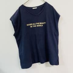 GU   Tシャツ　ロゴ　カットソー　Tシャツ　ネイビー紫　半袖　Mサイズ　古着のサムネイル