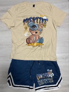 【未使用】ベアプリント Tシャツ ハーフパンツ 上下セットアップ Lサイズのサムネイル