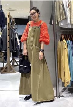 オリーブカラー サロペット ロング丈　Ｌサイズのサムネイル