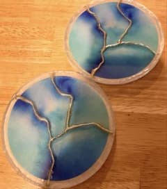 海のような青 アルコールインクアート コースター 2枚セット ハンドメイド