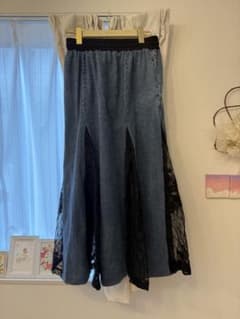 sale ☆ ABI 데님 블랙 레이스 플레어 스커트 신품 미사용