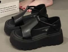 厚底 Tストラップ サンダル ブラックのサムネイル