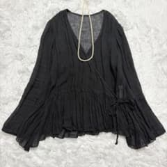 美品✨ネストローブ カシュクール ブラウス リネン ガーゼ フレア 黒 サイズF 美品✨ネストローブ カシュクール ブラウス リネン ガーゼ フレア 黒
