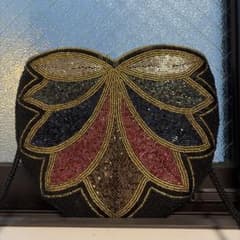 ビーズ ショルダーバッグ ハート型 ブラック ゴールドのサムネイル
