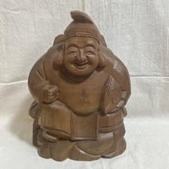 木彫り 恵比寿様 置物 縁起物 七福神 一刀彫 骨董 レトロ - メルカリ