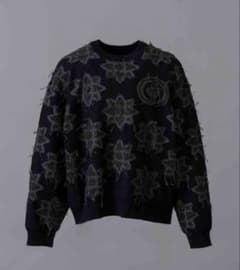 ダークネイビー 花柄刺繍 オーバーサイズセーター