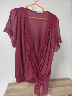 ◆axes femme ボルドー 半袖カットソー レース フリル　秋物のサムネイル