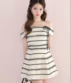 M me eme Cherie ribbon border knit mini - メルカリ