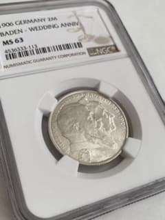 ドイツ バーデン 2マルク銀貨 1906年 NGC MS63のサムネイル