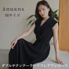 anuans ダブルサテンテーラードフレアワンピース ネイビー Mサイズ