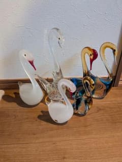 昭和レトロ マルチグラス ガラス製 白鳥 置物 6体セット スワン