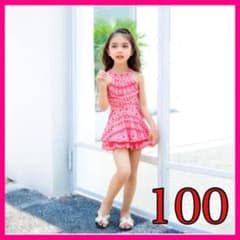 신품 대인기 소녀 원피스 수영복 키즈 홀터 넥 귀여운 빨강 짧은 빵 100