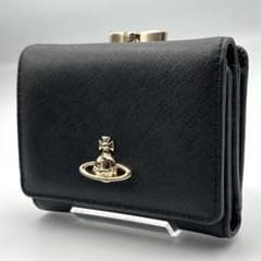 極美品✨Vivienne がま口 二つ折り財布 サフィアーノレザー 金 黒