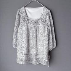 NOW HERE/Suzutan 3/4 Sleeve Blouse Tunic Polka Dot Frill M