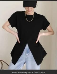 フロントスリット 半袖Tシャツ ブラック Mサイズのサムネイル