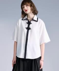 Ellno Loset】ジャガードレイヤードクレリックチャイナシャツ ホワイト 
