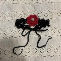 かぎ針編み ネックレス 赤い花 パールのサムネイル