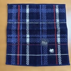 【新品未使用】POLO BCS タオルハンカチ ネイビー チェック ポニー刺繍のサムネイル