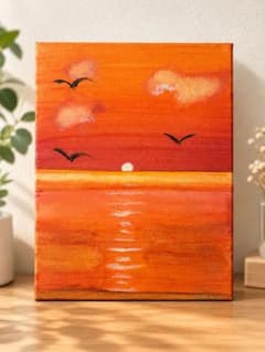 中学生制作｜夕焼けの海 手描き原画 15×20cm 一点物のサムネイル