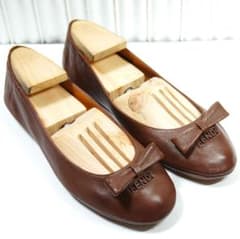 FENDI ズッカ柄 バレエシューズ 37.5 フラット　リボン　ブラウン 高級✨️【FENDI】フェンディ リボンバレエシューズ ブラウン 36.5 本