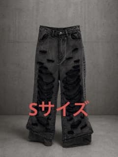 GRANCY】スウェットドッキングデザインダメージバギーデニムパンツ S