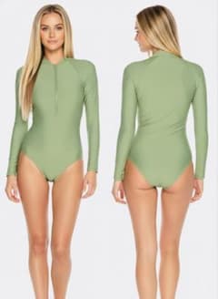 RELLECIGA Women's Half-Zip One-Piece Swimsuit with Chest Pads, Green
