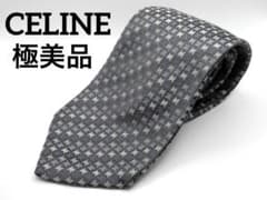 CELINE セリーヌ シルク ネクタイ トリオンフ総柄 グレー系 マカダム