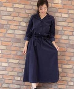 プレフェリール　コーデュロイ ロングシャツワンピ　ネイビー　Lのサムネイル