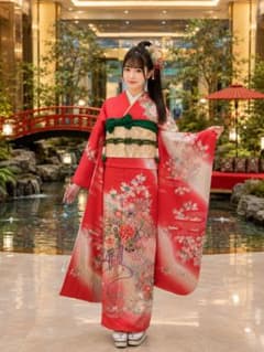 振袖フルセット、鈴乃屋誂製振袖、成人式、重ね衿、帯揚げ帯締め、唐織り袋帯、襦袢 振袖フルセット、成人式、鈴乃屋誂製振袖ガード加工、襦袢、帯揚げ