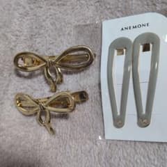 ANEMONE ヘアピン 4点セット リボン ゴールド グレーのサムネイル