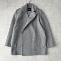 美品♡セオリー カシミア混 ダブルフェイス リバーコート グレー S