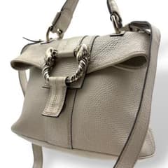 良品 ブルガリ ハンドバッグ 2way レオーニ シルバー系 ホワイト系 