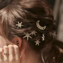 ヘアピン★シルバー月ムーン星スター ヘッドドレス髪飾り新品ブライダルウェディングのサムネイル
