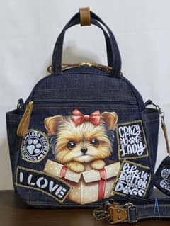 ハンドメイド☆岡山デニムヨークシャテリア☆4wayボストンバッグ