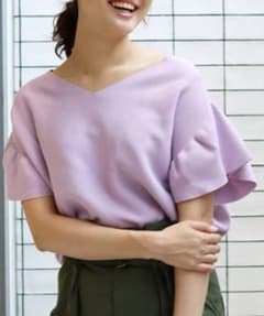 IENA、【Oggi×IENAコラボ】ラッフル袖プルオーバー◆、パープル イエナ×oggiコラボ ニット プルオーバー ラッフル袖プルオーバー