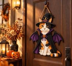 ハロウィン 黒猫 魔女 猫 コウモリ 壁掛け 飾り 2Dフラット インテリアのサムネイル