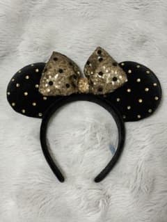 ディズニー ドット カチューシャ 黒 ゴールドのサムネイル