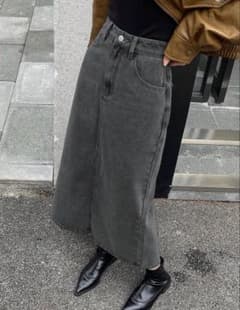 グレー デニム タイトスカート スリット入りのサムネイル