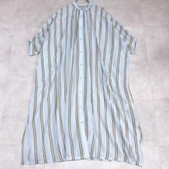美品✨ヌキテパ コットンボイル シャツワンピース ストライプ ライトブルー 美品✨ヌキテパ コットンボイル シャツワンピース ストライプ ライト