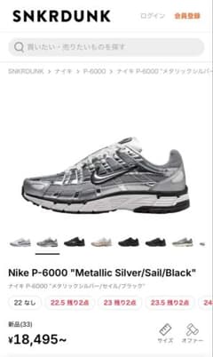 Nike P-6000 Metallic Silver スニーカー 26cmのサムネイル