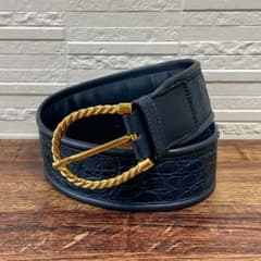 グッチ オールド ベルト ゴールド金具 バックル レザー ネイビー