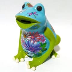 カエル カラフル 青 緑 花 植物 置物 貯金箱 陶磁器 - メルカリ