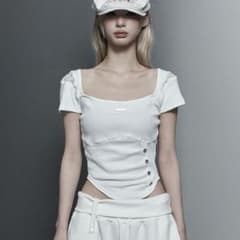 Bust Line Pintuck Detail Top (White)のサムネイル